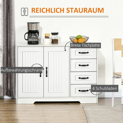 Weißes Sideboard – 4 Schubladen & verstellbarer Einlegeboden
