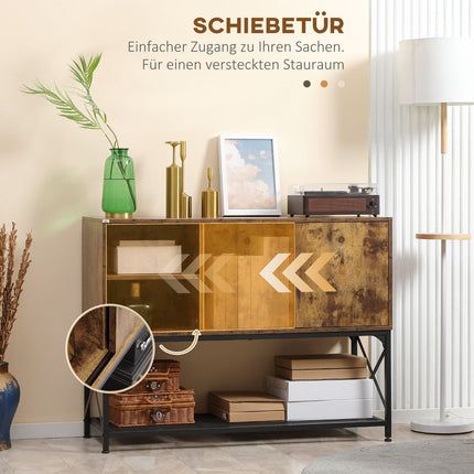 Rustikales braunes Sideboard, 6 Regale, Industriedesign