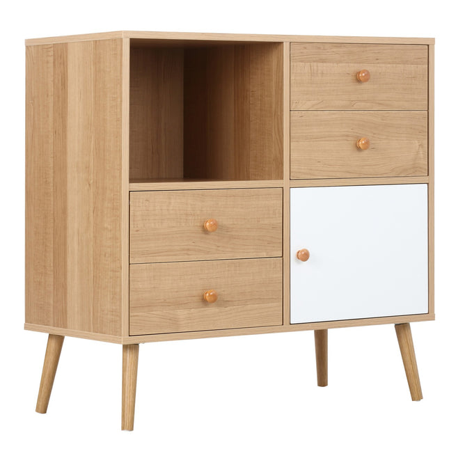 Sideboard mit offenen Fächern, skandinavisches Design, Naturweiß