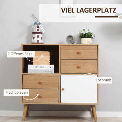 Sideboard mit offenen Fächern, skandinavisches Design, Naturweiß