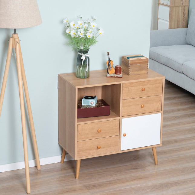 Sideboard mit offenen Fächern, skandinavisches Design, Naturweiß