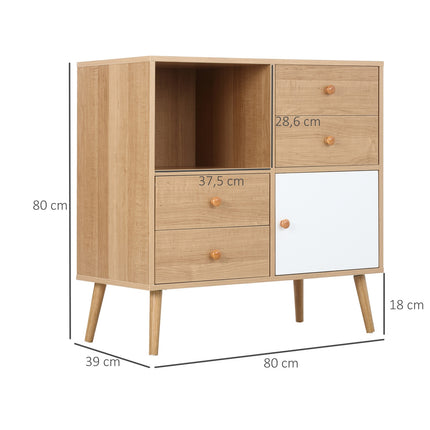 Sideboard mit offenen Fächern, skandinavisches Design, Naturweiß