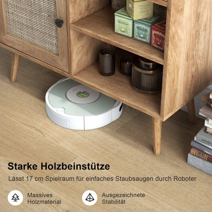 Sideboardschrank aus Holz, Kommode mit 4 Fächern und 2 Türen, Sideboardschrank aus Rattan