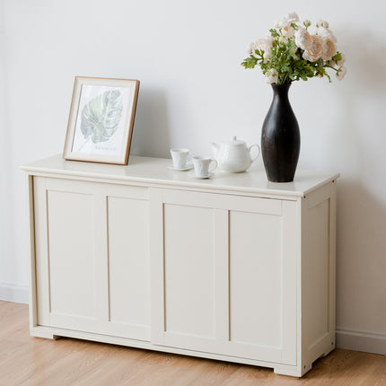 Sideboard Küchenschrank Seitenschrank mit Schiebetüren weiß/braun 106,5 x 33 x 60 cm-Beige