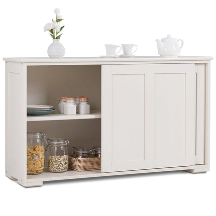 Sideboard Küchenschrank Seitenschrank mit Schiebetüren weiß/braun 106,5 x 33 x 60 cm-Beige