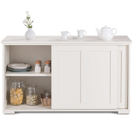 Sideboard Küchenschrank Seitenschrank mit Schiebetüren weiß/braun 106,5 x 33 x 60 cm-Beige