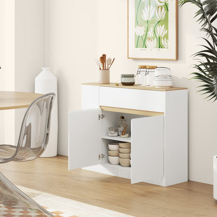 Buffet, meuble de cuisine avec tiroir, étagère réglable, meuble de rangement avec protection anti-basculement, meuble d'appoint pour cuisine, salle à manger, 105 x 30 x 81,5 cm blanc
