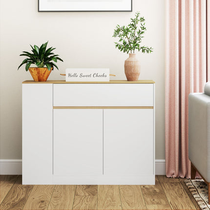 Buffet, meuble de cuisine avec tiroir, étagère réglable, meuble de rangement avec protection anti-basculement, meuble d'appoint pour cuisine, salle à manger, 105 x 30 x 81,5 cm blanc