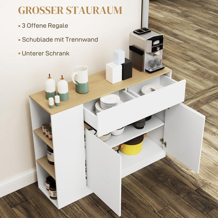 Buffet, meuble de cuisine avec tiroir, étagère réglable, meuble de rangement avec protection anti-basculement, meuble d'appoint pour cuisine, salle à manger, 105 x 30 x 81,5 cm blanc