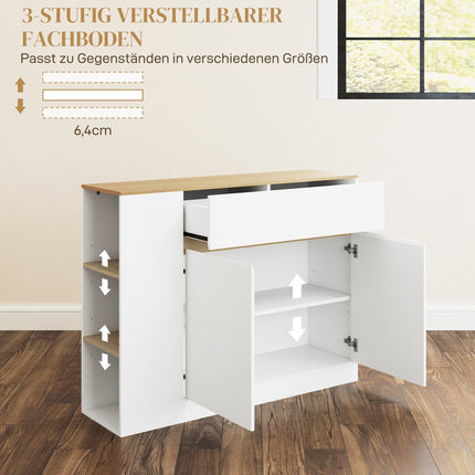 Buffet, meuble de cuisine avec tiroir, étagère réglable, meuble de rangement avec protection anti-basculement, meuble d'appoint pour cuisine, salle à manger, 105 x 30 x 81,5 cm blanc