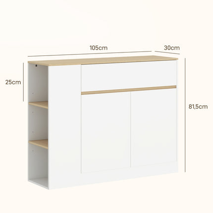 Buffet, meuble de cuisine avec tiroir, étagère réglable, meuble de rangement avec protection anti-basculement, meuble d'appoint pour cuisine, salle à manger, 105 x 30 x 81,5 cm blanc