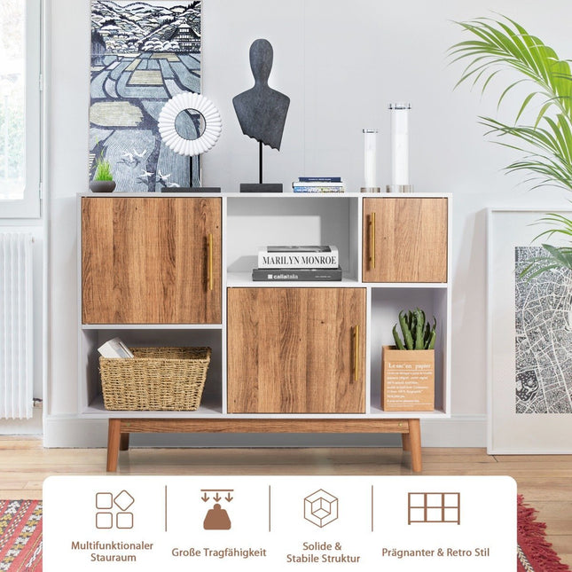 Dressoir staande plank ladekast multifunctionele kast 95 x 31 x 76 cm wit + koffiebruin
