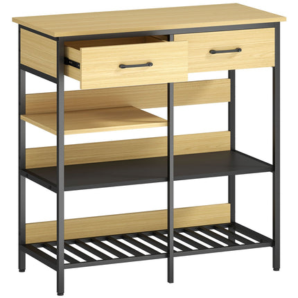 Sideboard with 2 Drawers, 3 Shelves, Natural Wood