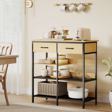 Sideboard with 2 Drawers, 3 Shelves, Natural Wood