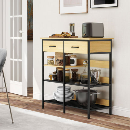 Sideboard with 2 Drawers, 3 Shelves, Natural Wood