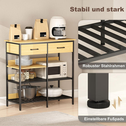 Sideboard with 2 Drawers, 3 Shelves, Natural Wood