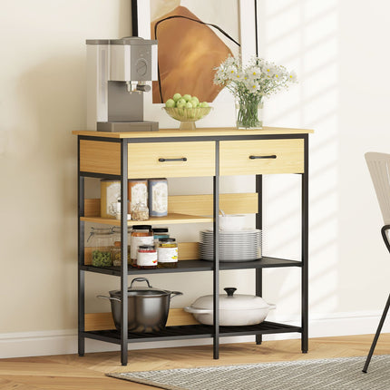 Sideboard with 2 Drawers, 3 Shelves, Natural Wood