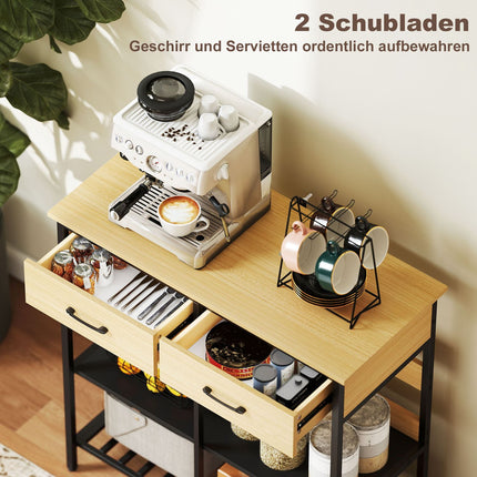 Sideboard with 2 Drawers, 3 Shelves, Natural Wood