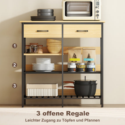 Sideboard with 2 Drawers, 3 Shelves, Natural Wood