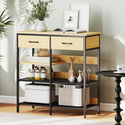 Sideboard with 2 Drawers, 3 Shelves, Natural Wood