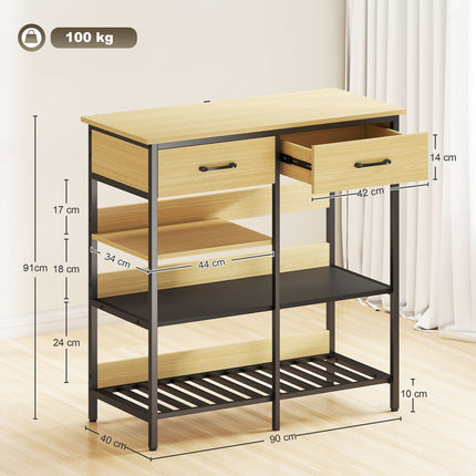 Sideboard with 2 Drawers, 3 Shelves, Natural Wood