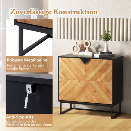 Sideboard with 2 doors, kitchen cabinet with shelf, buffet cabinet modern with metal legs, 80 x 40 x 80 cm, black