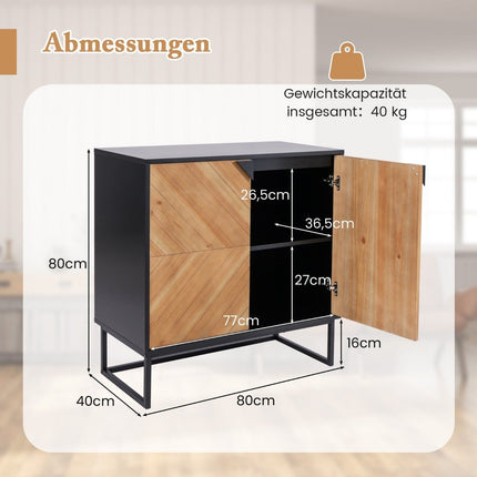 Sideboard with 2 doors, kitchen cabinet with shelf, buffet cabinet modern with metal legs, 80 x 40 x 80 cm, black