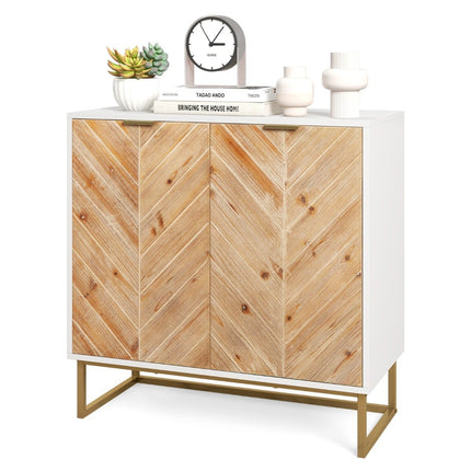 Sideboard mit 2 Türen, Küchenschrank mit Regal, Buffetschrank modern mit Metallbeinen, weiß 80 x 40 x 80 cm