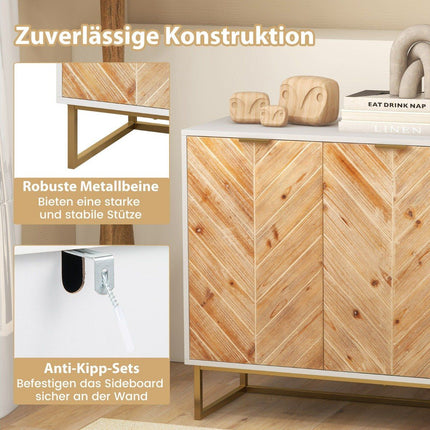 Sideboard mit 2 Türen, Küchenschrank mit Regal, Buffetschrank modern mit Metallbeinen, weiß 80 x 40 x 80 cm