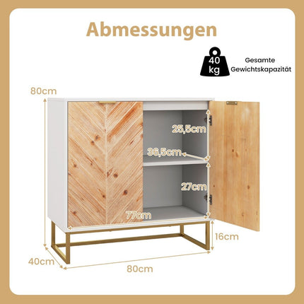 Sideboard mit 2 Türen, Küchenschrank mit Regal, Buffetschrank modern mit Metallbeinen, weiß 80 x 40 x 80 cm