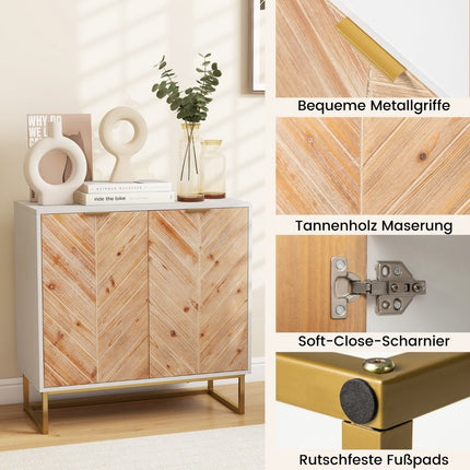 Sideboard mit 2 Türen, Küchenschrank mit Regal, Buffetschrank modern mit Metallbeinen, weiß 80 x 40 x 80 cm