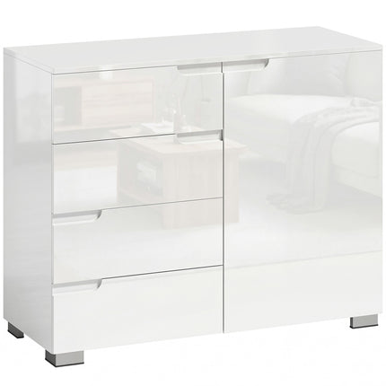 Sideboard mit 4 Schubladen, 1 Tür, verstellbarem Regal, Weiß