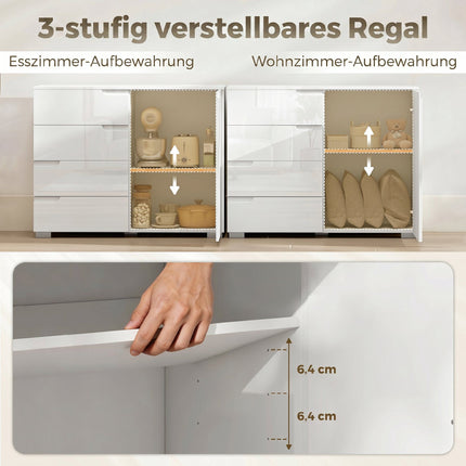 Sideboard mit 4 Schubladen, 1 Tür, verstellbarem Regal, Weiß