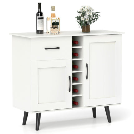 Buffet avec casier à vin pour 6 bouteilles, tiroir et 2 portes, meuble bar à vin moderne blanc