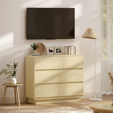 Komoda se 6 zásuvkami, 100 cm, přírodní dřevěný vzhled