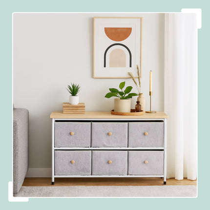 Sideboard mit 6 Schubladen – Metallgestell, Stoffaufbewahrung