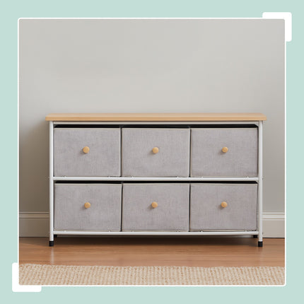 Sideboard mit 6 Schubladen – Metallgestell, Stoffaufbewahrung