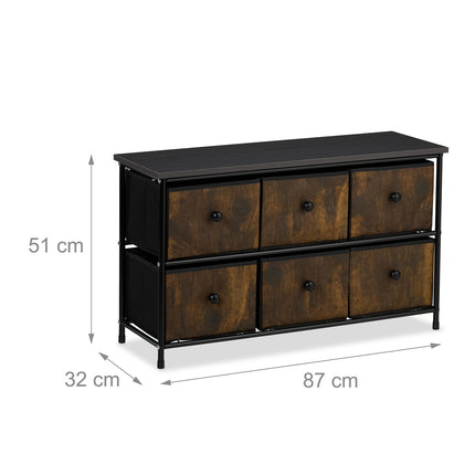 Komoda se 6 zásuvkami – kovový rám, textilní úložné boxy