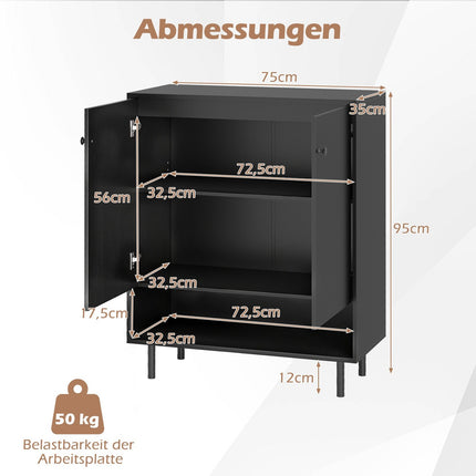 Sideboard mit verstellbaren Einlegeböden, 2 Türen, 75x35x95 cm, Schwarz