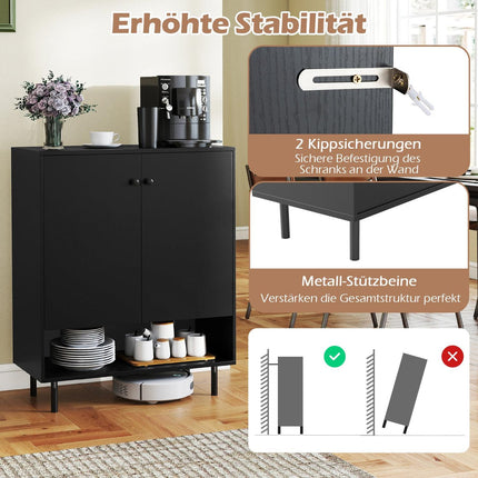 Sideboard mit verstellbaren Einlegeböden, 2 Türen, 75x35x95 cm, Schwarz