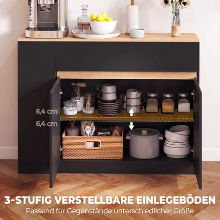 Sideboard with Drawer, Cabinet and 3 Open Shelves, Black, 110 x 29.5 x 82 cm