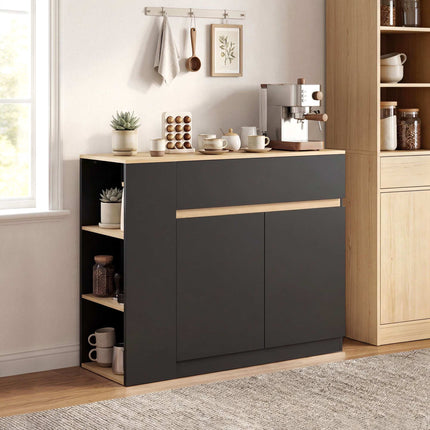 Sideboard with Drawer, Cabinet and 3 Open Shelves, Black, 110 x 29.5 x 82 cm