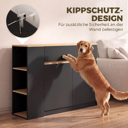 Sideboard with Drawer, Cabinet and 3 Open Shelves, Black, 110 x 29.5 x 82 cm