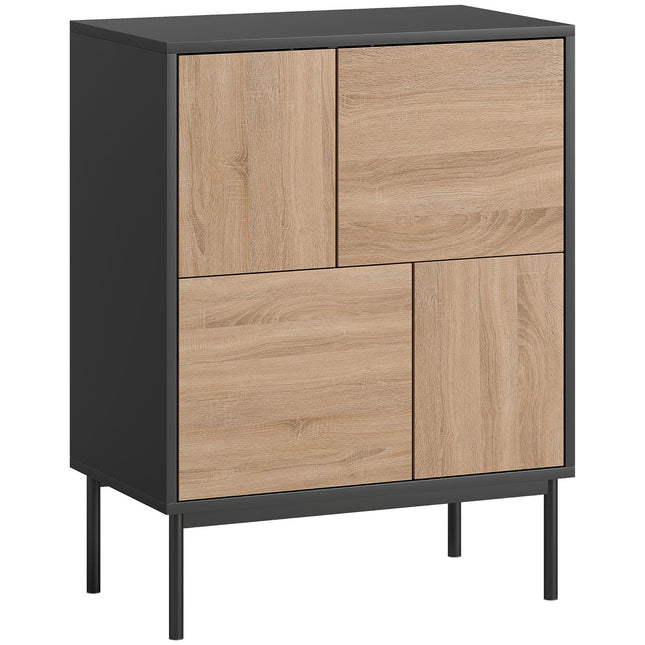 Sideboard mit Push-to-Open Türen, Schwarz/Naturholz