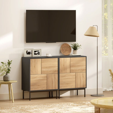 Sideboard mit Push-to-Open Türen, Schwarz/Naturholz