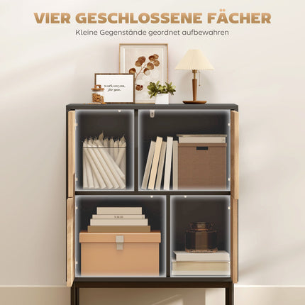 Sideboard mit Push-to-Open Türen, Schwarz/Naturholz