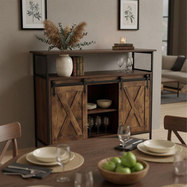 Sideboard mit Schiebetüren im Scheunentor-Stil – Rustikaler Aufbewahrungsschrank