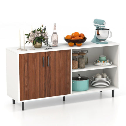Sideboard mit Schrank und 2 offenen Fächern Kommode aus Holz 148 x 40 x 75cm Nussbaum