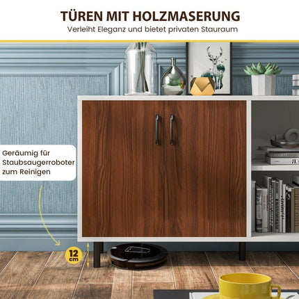 Sideboard mit Schrank und 2 offenen Fächern Kommode aus Holz 148 x 40 x 75cm Nussbaum