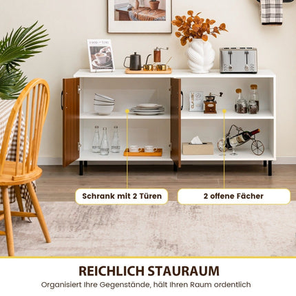 Sideboard mit Schrank und 2 offenen Fächern Kommode aus Holz 148 x 40 x 75cm Nussbaum